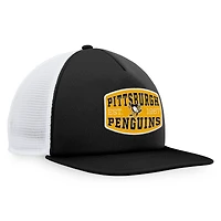 Casquette Snapback de camionneur avec patch en mousse sur le devant des Penguins de Pittsburgh Fanatics pour hommes, noir/blanc
