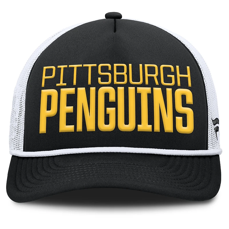 Casquette ajustable A-Frame noire/blanche pour homme des Penguins de Pittsburgh, style camionneur hollandais