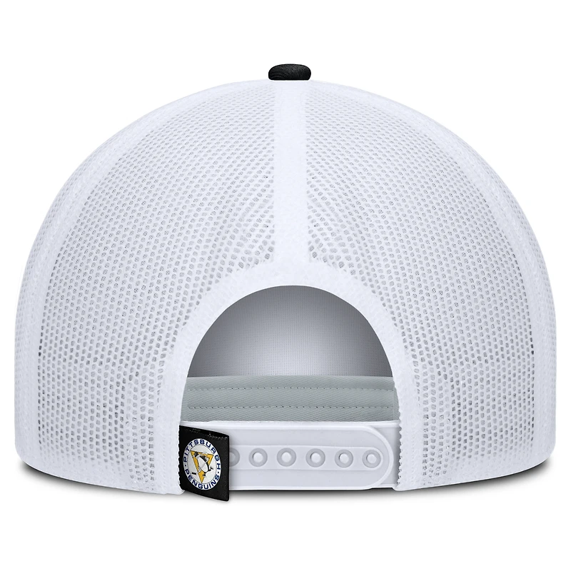 Casquette ajustable A-Frame noire/blanche pour homme des Penguins de Pittsburgh, style camionneur hollandais