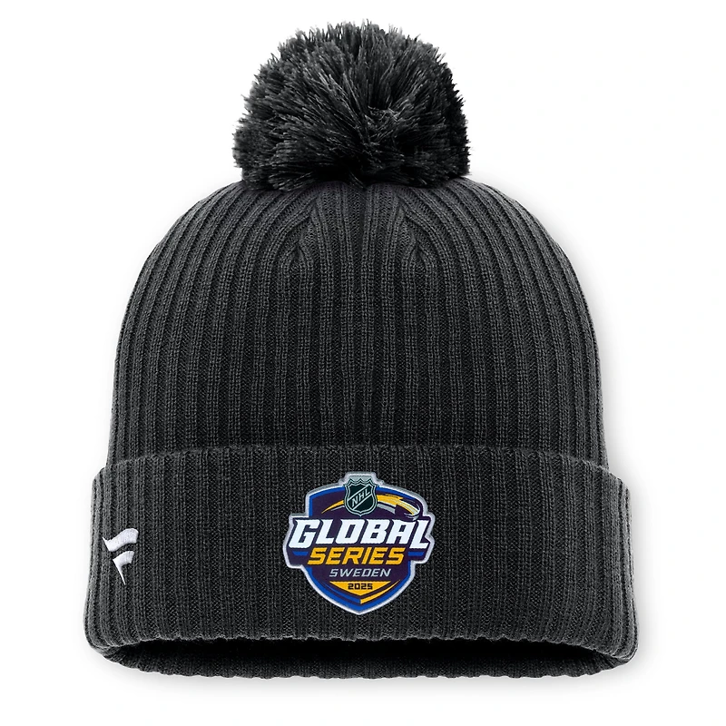 Men's Fanatics Black Pittsburgh Penguins 2025 NHL Global Series Sweden Cuffed Knit Hat with Pom