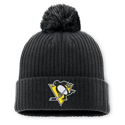 Bonnet en tricot à revers avec pompon Fanatics Black Pittsburgh Penguins 2025 NHL Global Series Suède pour homme