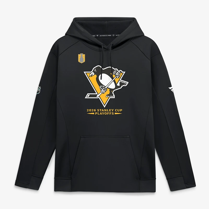 Sweat à capuche authentique Pro Rink Fly en polaire noire Fanatics pour homme, Pittsburgh Penguins, séries éliminatoires de la Coupe Stanley 2026