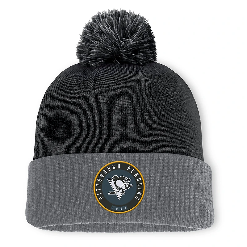 Bonnet en tricot à revers et pompon Aspyn des Penguins de Pittsburgh pour homme, noir, Fanatics