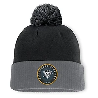 Bonnet en tricot à revers et pompon Aspyn des Penguins de Pittsburgh pour homme, noir, Fanatics