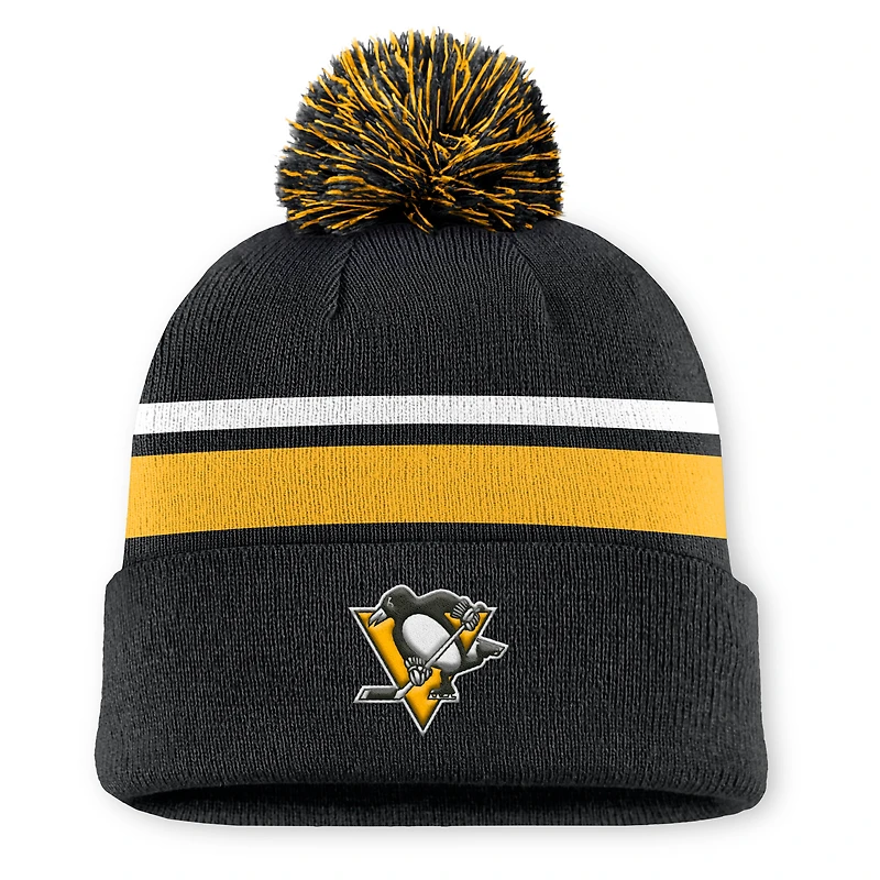 Men's Fanatics Black Pittsburgh Penguins Authentic Pro Rink Cuffed Knit Hat with Pom