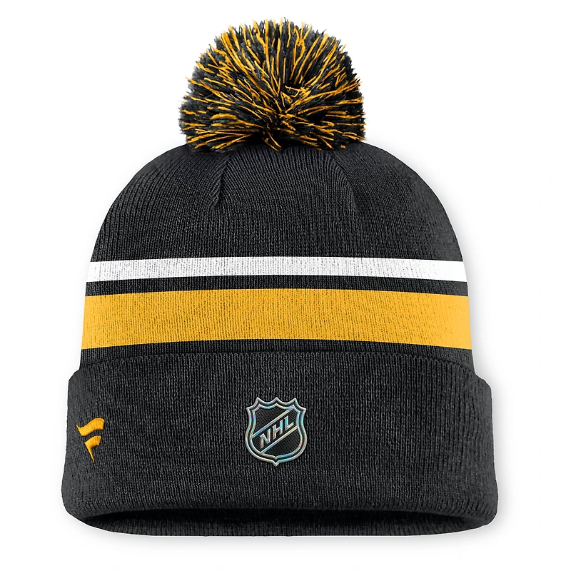 Men's Fanatics Black Pittsburgh Penguins Authentic Pro Rink Cuffed Knit Hat with Pom