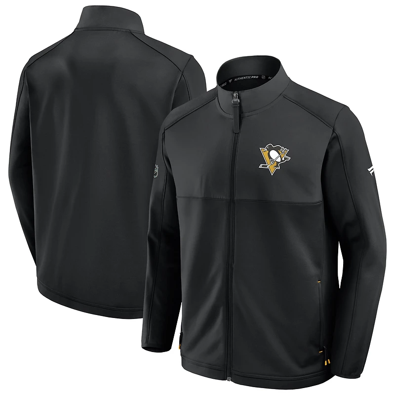 Veste zippée intégrale authentique Pro Rink des Penguins de Pittsburgh pour homme, noire, Fanatics