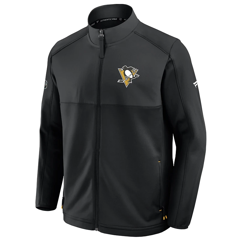 Veste zippée intégrale authentique Pro Rink des Penguins de Pittsburgh pour homme, noire, Fanatics
