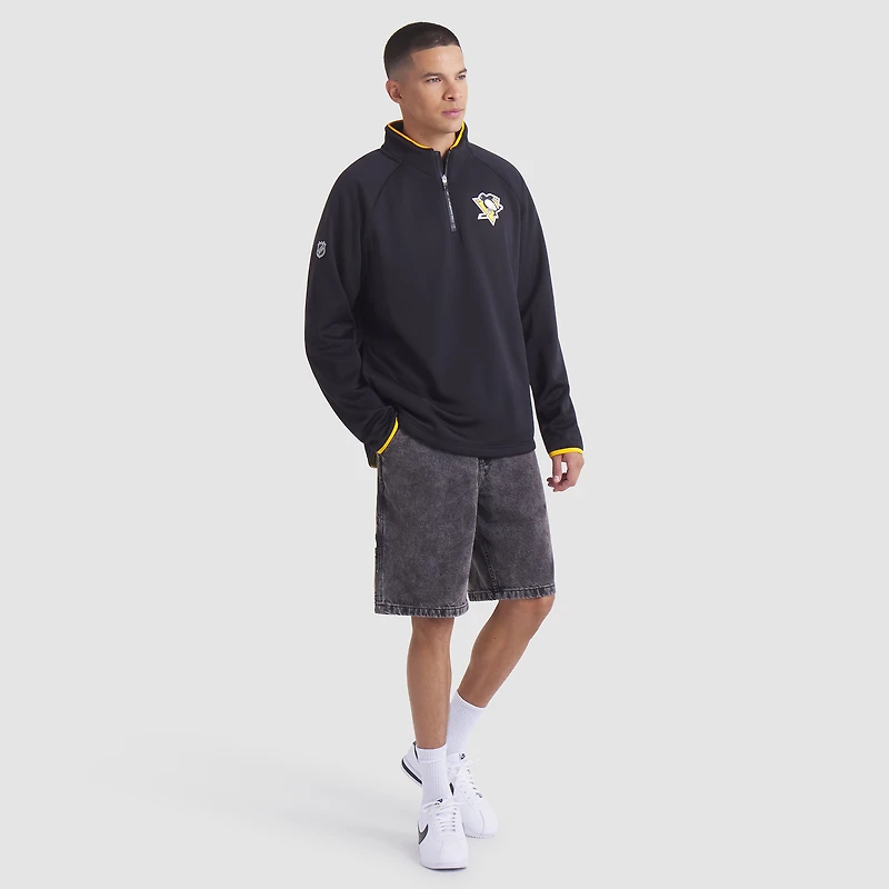 Men's Fanatics Black Pittsburgh Penguins Authentic Pro Rink Raglan Quarter-Zip Pullover