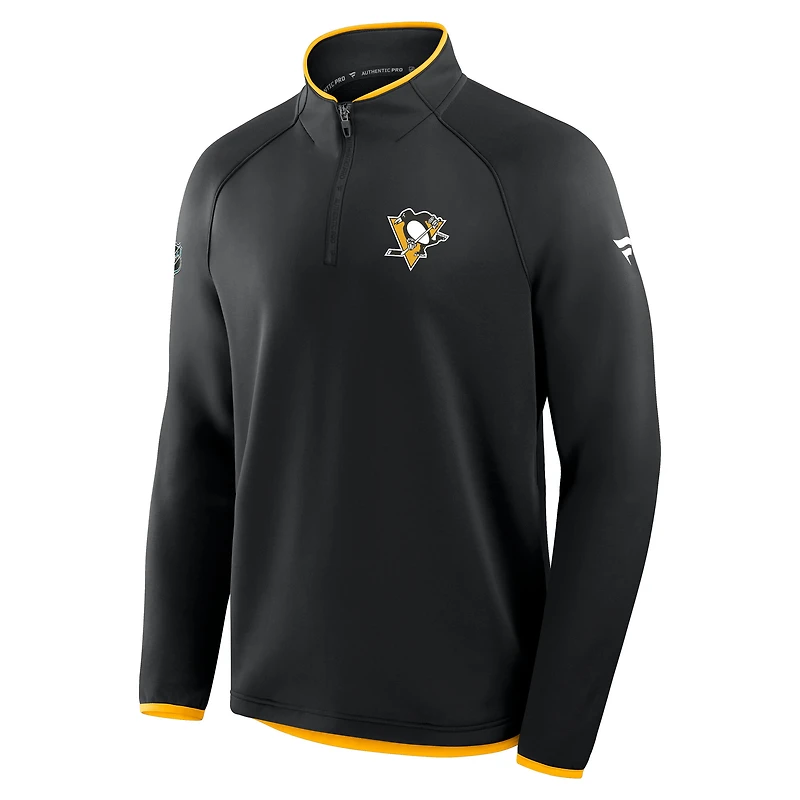 Men's Fanatics Black Pittsburgh Penguins Authentic Pro Rink Raglan Quarter-Zip Pullover