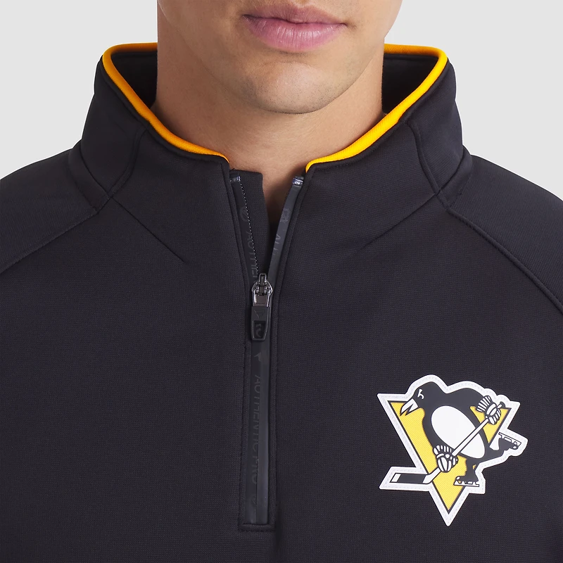 Pull raglan à quart de zip noir authentique des Penguins Pittsburgh pour homme