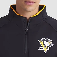 Pull raglan à quart de zip noir authentique des Penguins Pittsburgh pour homme