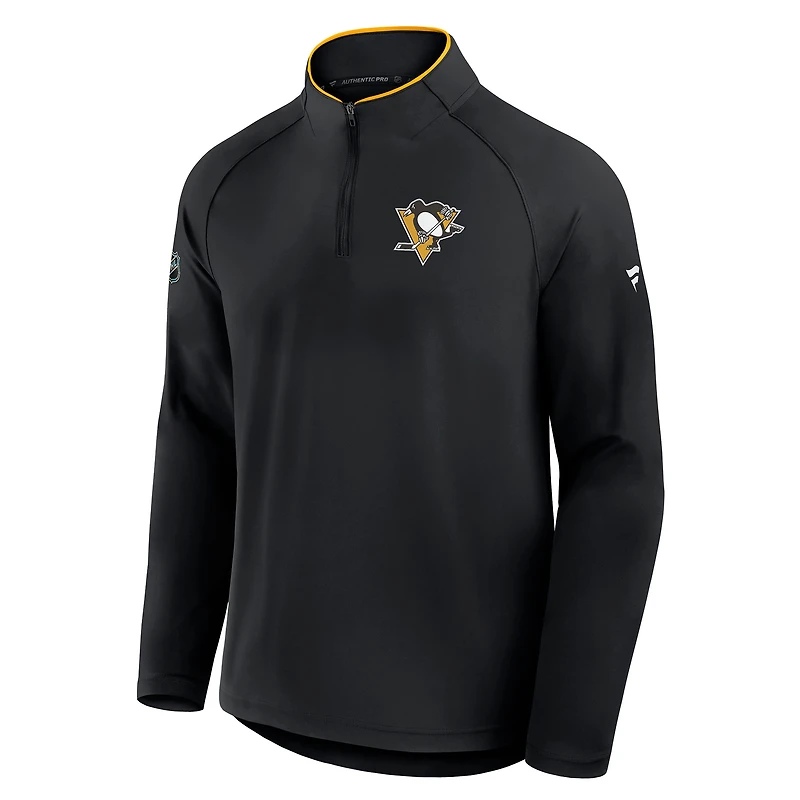 Pull d'entraînement à glissière quart de tour authentique Pro Rink des Penguins Pittsburgh pour hommes Fanatics noir