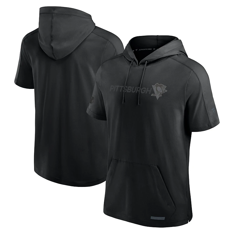 Sweat à capuche manches courtes Fanatics noir authentique des Penguins de Pittsburgh pour homme