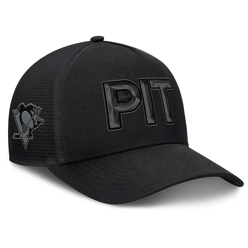 Men's Fanatics Black Pittsburgh Penguins Authentic Pro Road Team Code Trucker Adjustable Hat