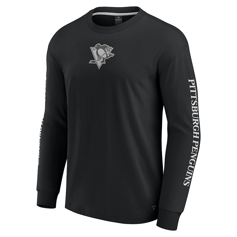 Men's Fanatics Black Pittsburgh Penguins Elements Strive Long Sleeve T-Shirt