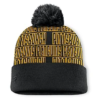 Bonnet en tricot à revers avec pompon Fundamental Empty Net des Penguins de Pittsburgh Fanatics pour hommes