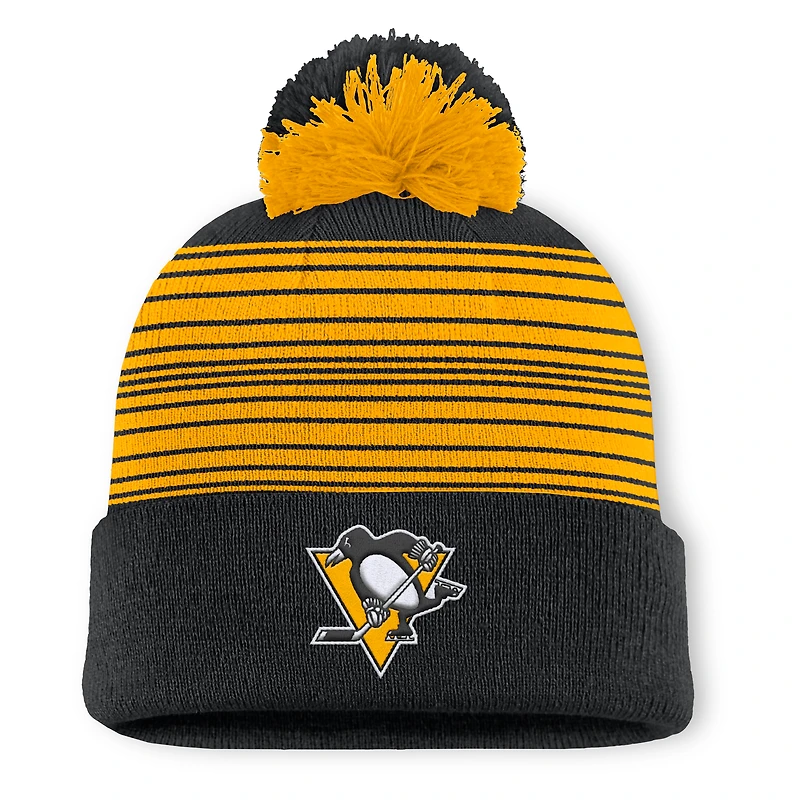Bonnet en tricot à revers et pompon Fundamental Spirit des Penguins de Pittsburgh noirs Fanatics pour hommes