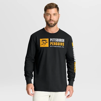 T-shirt à manches longues Fanatics noir pour homme, motif héritage des Penguins de Pittsburgh