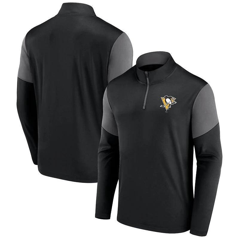 Haut zippé quart de tour avec logo des Penguins Pittsburgh Fanatics pour hommes, noir