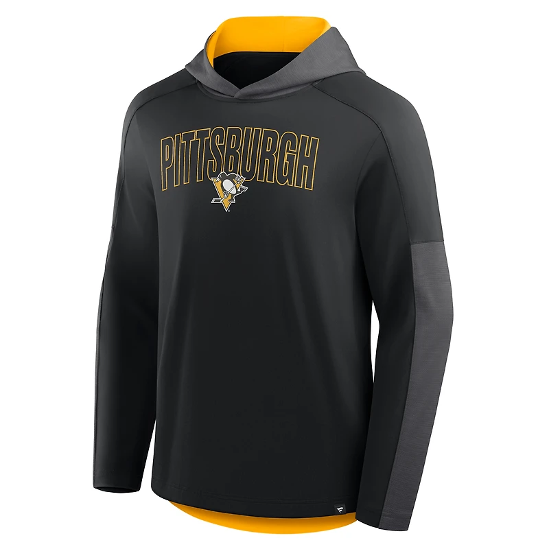 T-shirt à capuche manches longues pour homme Fanatics Black Pittsburgh Penguins Penalty Shot