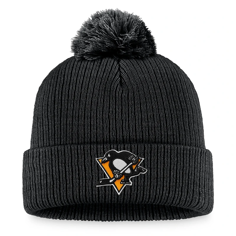 Men's Fanatics Black Pittsburgh Penguins Primary Logo Cuffed Knit Hat with Pom