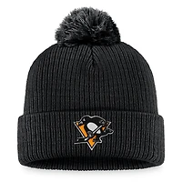 Men's Fanatics Black Pittsburgh Penguins Primary Logo Cuffed Knit Hat with Pom