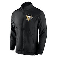 Men's Fanatics Black Pittsburgh Penguins Step Up Crinkle Raglan Full-Zip Windbreaker Jacket