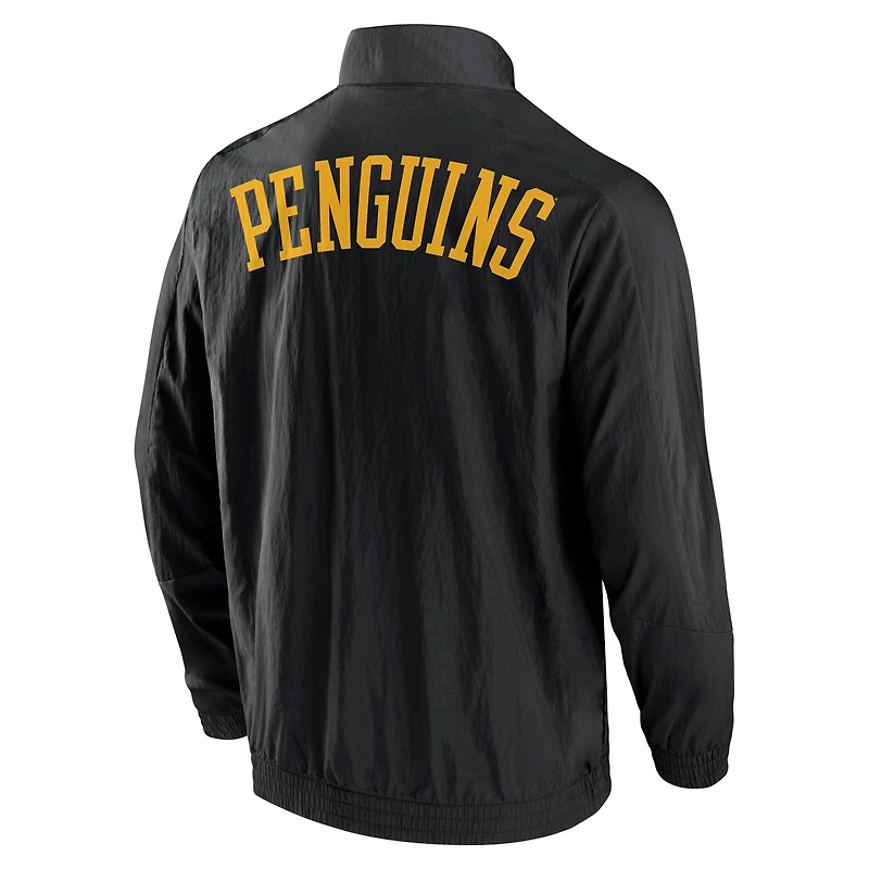 Men's Fanatics Black Pittsburgh Penguins Step Up Crinkle Raglan Full-Zip Windbreaker Jacket