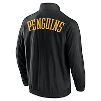 Men's Fanatics Black Pittsburgh Penguins Step Up Crinkle Raglan Full-Zip Windbreaker Jacket
