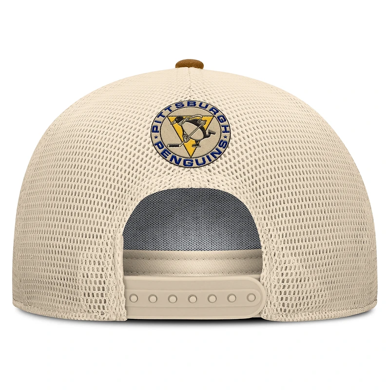 Men's Fanatics Brown/Cream Pittsburgh Penguins Heritage Fetch A-Frame Trucker Adjustable Hat