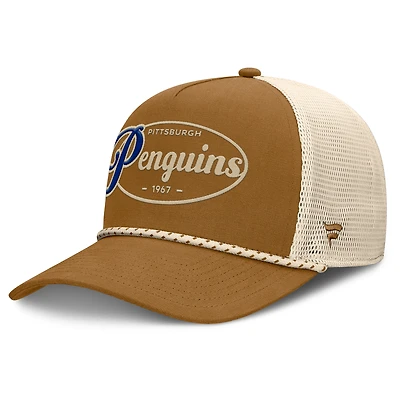 Casquette ajustable en forme de A pour homme Fanatics, marron/crème, des Penguins de Pittsburgh Heritage Fetch