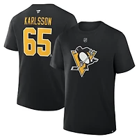 T-shirt fanatique pour homme Erik Karlsson noir authentique des Penguins de Pittsburgh avec nom et numéro Stack