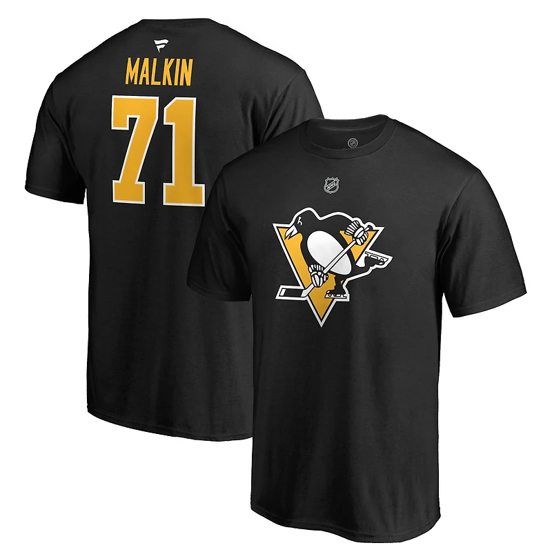 T-shirt noir authentique avec nom et numéro de pile des Penguins Pittsburgh Fanatics Evgeni Malkin pour hommes