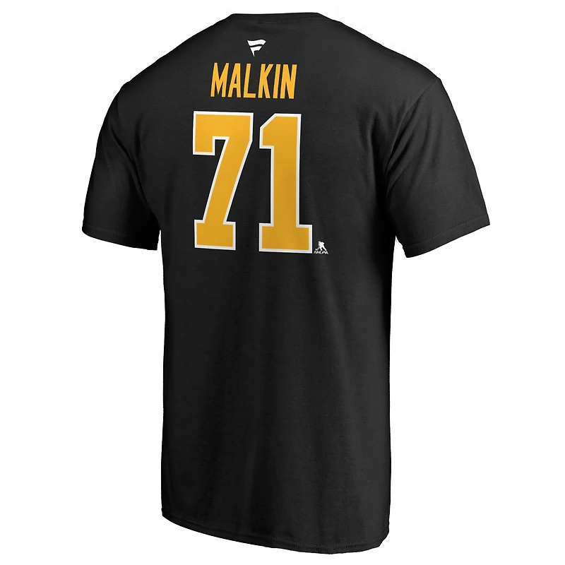 T-shirt noir authentique avec nom et numéro de pile des Penguins Pittsburgh Fanatics Evgeni Malkin pour hommes
