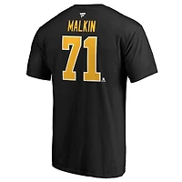 T-shirt noir authentique avec nom et numéro de pile des Penguins Pittsburgh Fanatics Evgeni Malkin pour hommes