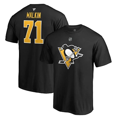 T-shirt noir authentique avec nom et numéro de pile des Penguins Pittsburgh Fanatics Evgeni Malkin pour hommes