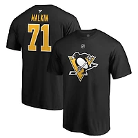 T-shirt noir authentique avec nom et numéro de pile des Penguins Pittsburgh Fanatics Evgeni Malkin pour hommes