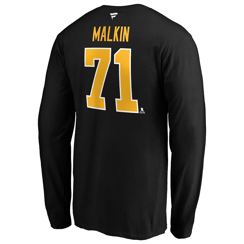 T-shirt authentique avec nom et numéro Stack des Penguins de Pittsburgh pour hommes Fanatics Evgeni Malkin noir