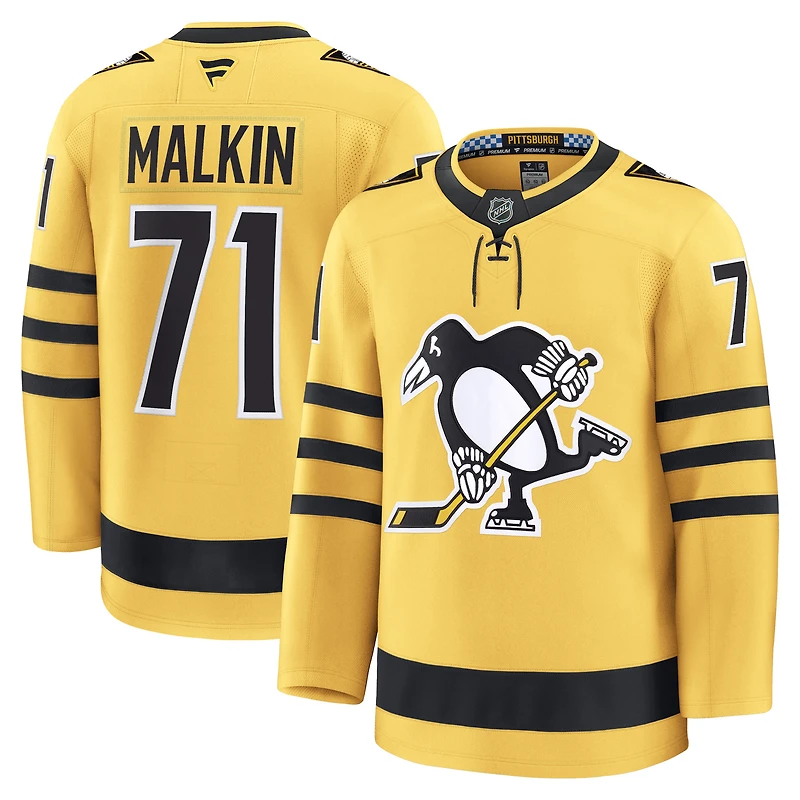 Maillot de joueur premium alternatif doré Evgeni Malkin des Penguins Pittsburgh pour hommes Fanatics