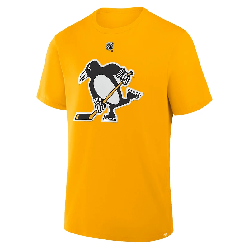Men's Fanatics Evgeni Malkin Gold Pittsburgh Penguins Authentic Stack Name & Number T-Shirt