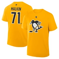 T-shirt authentique Fanatics Evgeni Malkin Gold Pittsburgh Penguins pour homme, avec nom et numéro superposés