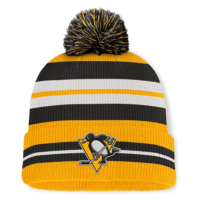 Men's Fanatics Gold/Black Pittsburgh Penguins Decades Collection Cuffed Knit Hat with Pom