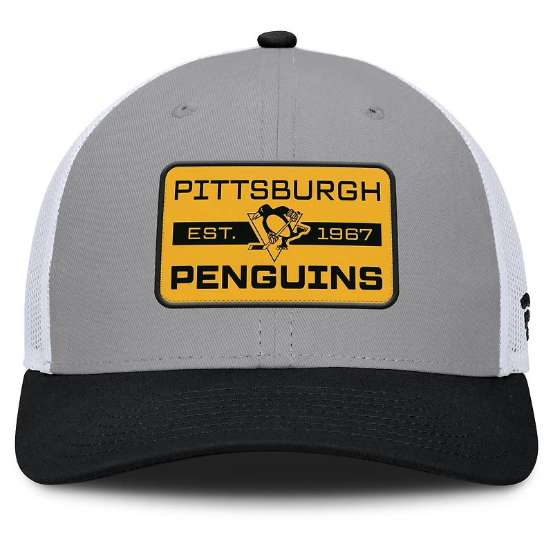 Men's Fanatics Gray/Black Pittsburgh Penguins Fundamental Adapt Trucker Adjustable Hat
