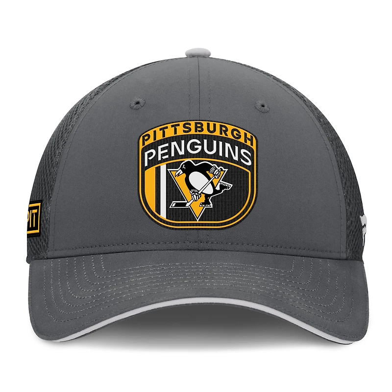 Casquette ajustable authentique Pro Home Ice Trucker des Penguins de Pittsburgh pour hommes Fanatics Grey