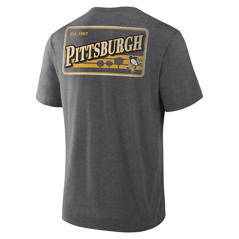 T-shirt tri-blend Fan Lanes des Penguins de Pittsburgh pour hommes, couleur anthracite chiné