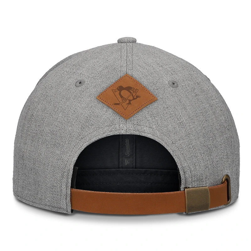 Casquette à bretelles en cuir avec cadre en A pour hommes Fanatics Heather Grey Pittsburgh Penguins Elements