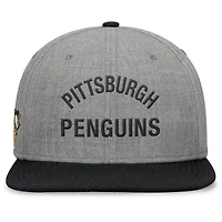 Men's Fanatics Heather Gray Pittsburgh Penguins Elements Flat Brim Leather Strapback Hat