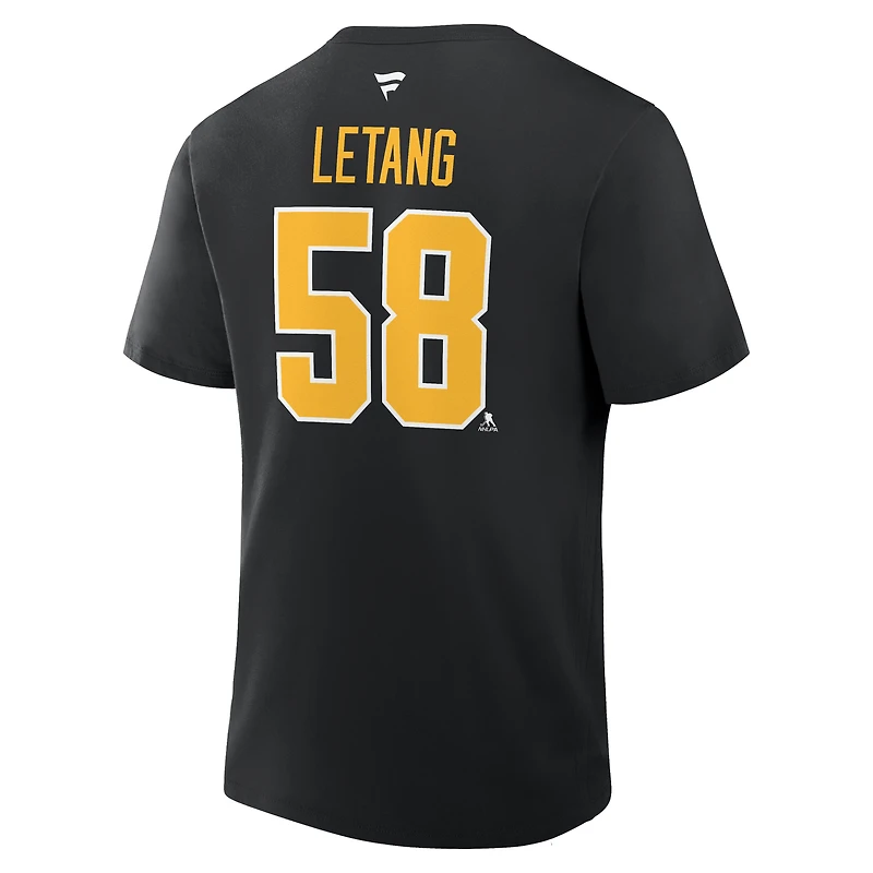 T-shirt authentique Fanatics Kris Letang noir Pittsburgh Penguins pour homme, avec nom et numéro superposés
