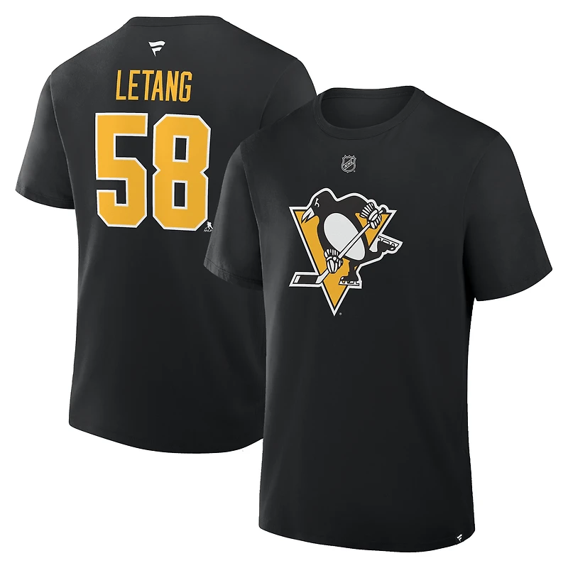 T-shirt authentique Fanatics Kris Letang noir Pittsburgh Penguins pour homme, avec nom et numéro superposés